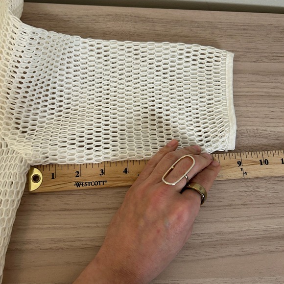 Gracia White Mesh Peplum Top Honeycomb Structured Sheer 3/4 Sleeve Large - Picture 7 of 8